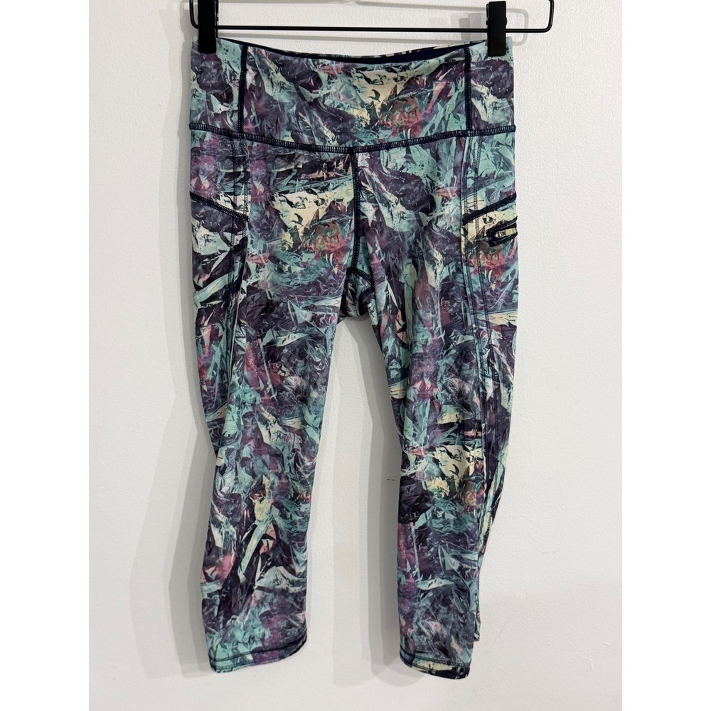 Lululemon Top Speed Crop 21 Iridescent Multi Abstract Running Leggings Womens 4 - Picture 3 of 9